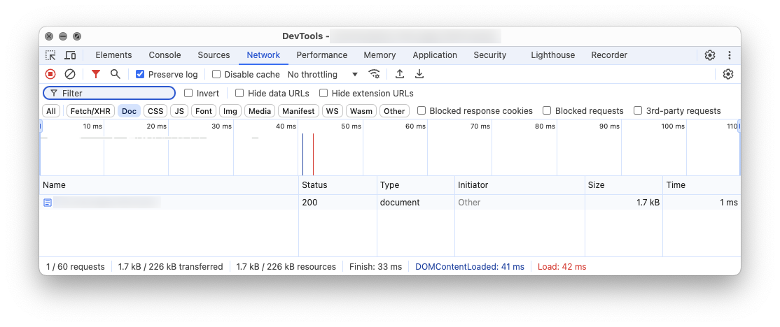 chromium web developer tools network tab preserve log checked doc selected