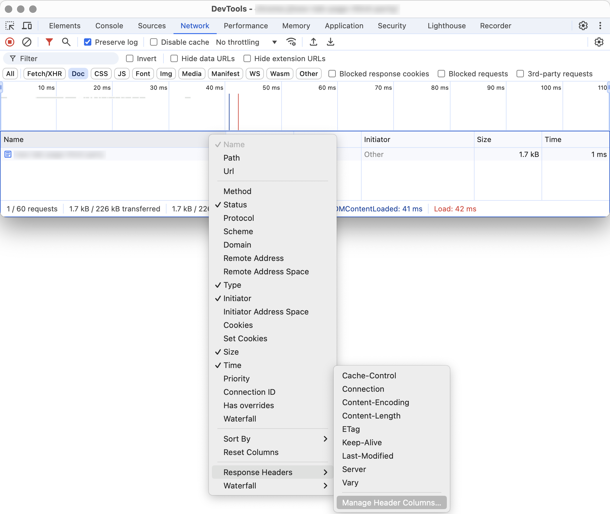 chromium web developer tools right click name response headers manage header columns