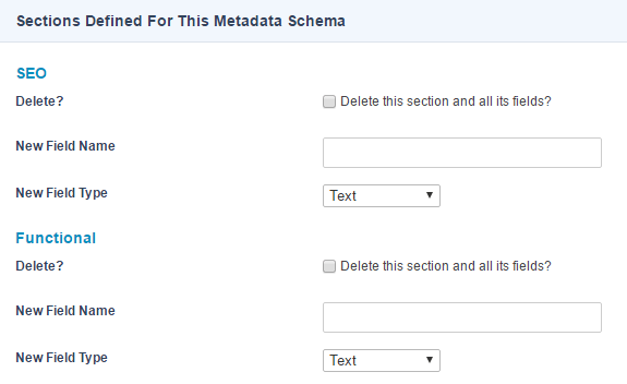 Sections added to a metadata schema