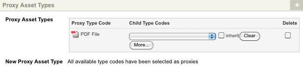 Additional fields on the proxy asset types screen