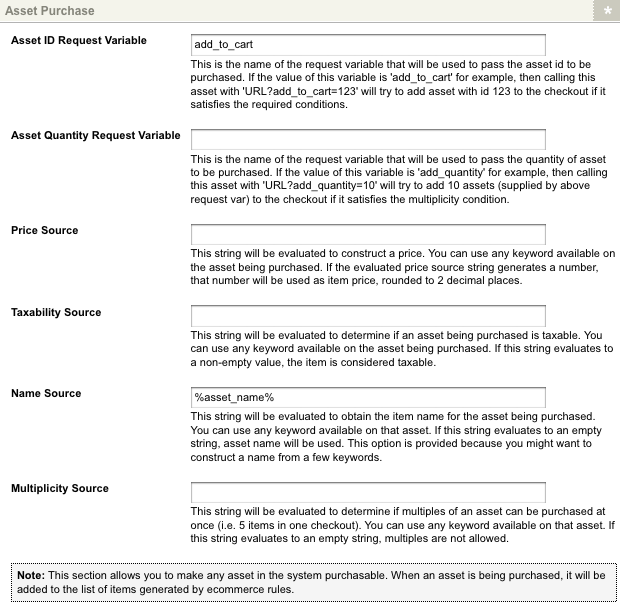 The asset purchase section of the Details screen