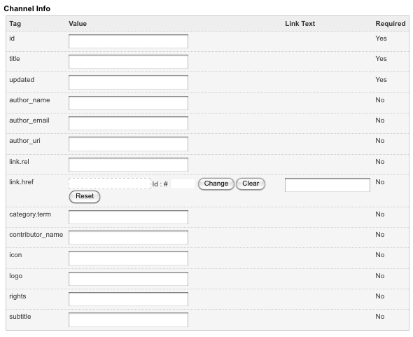 The channel info fields for an Atom 1.0 feed