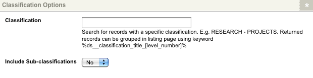 The classification options section