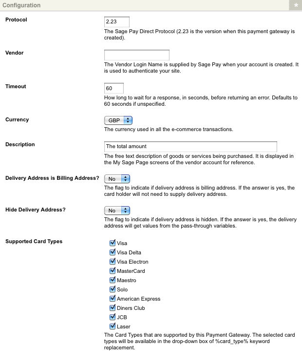 The configuration section of the Details screen