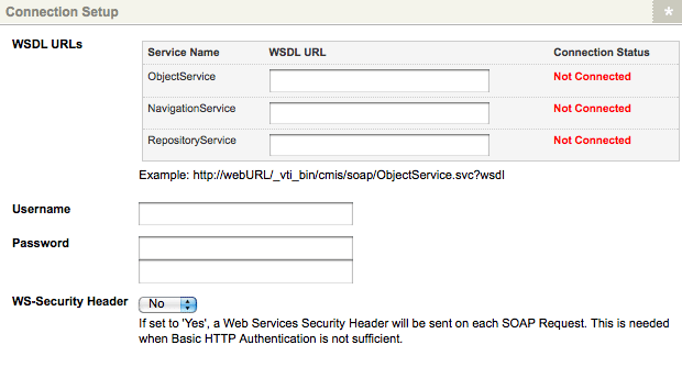 The connection setup section of the Details screen