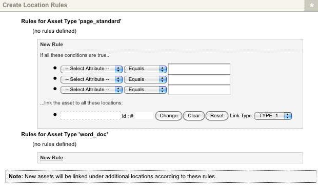 Additional fields in the create location rules section