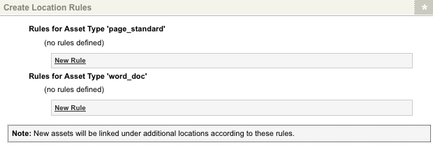 The create location rules section