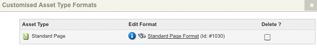 The customized asset type formats section