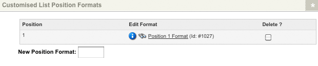 The Customised list position formats section