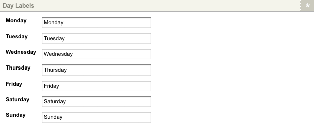 The day labels section of the day labels screen