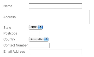 The default layout for a delivery form