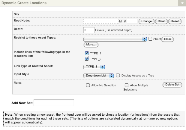 The dynamic create locations section