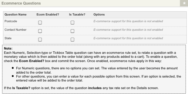 The ecommerce form fields section of the ecommerce rules screen