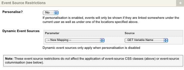 The event source restrictions section of the details screen