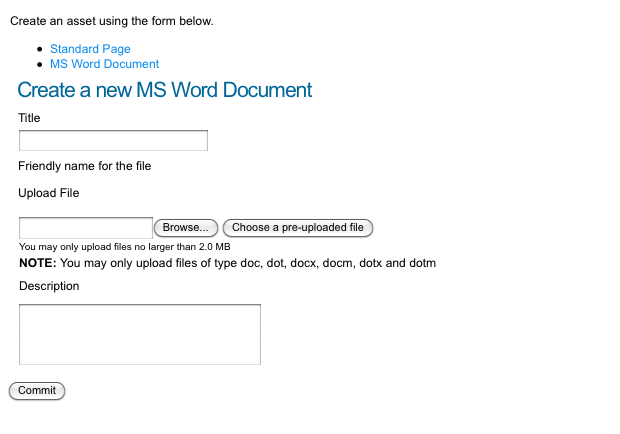 The new layout of the create form