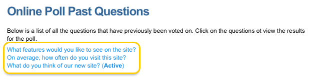 An example of the past questions list format on an online quiz