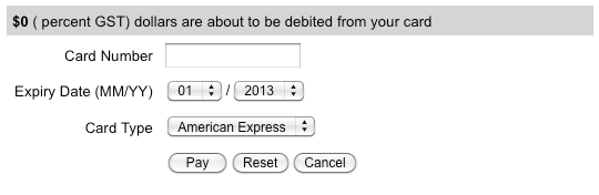 The default layout of the SecurePay direct post payment gateway