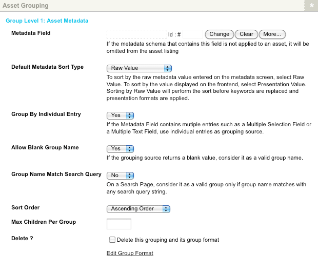 Grouping by asset metadata