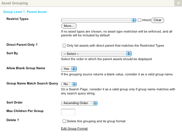 The asset grouping section