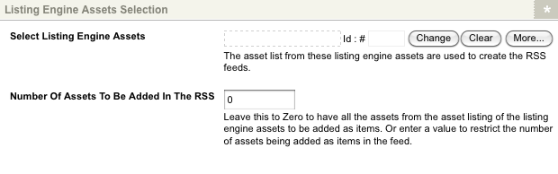 The listing engine assets selection section of the *Details* screen