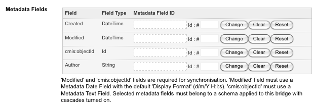 The metadata fields field