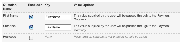 The pass-through variables form fields section with pass-through variable keys.