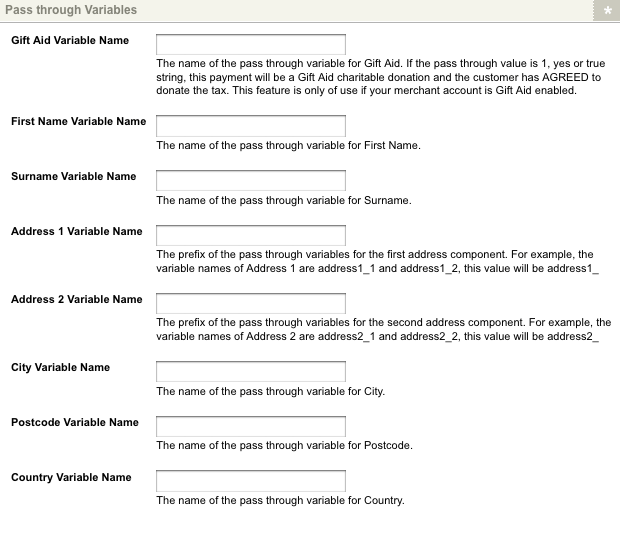 The Pass-through variables section of the *Details* screen