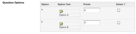 The question options fields