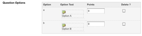 The questions options fields with use HTML enabled