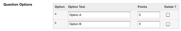 Options in the question options fields