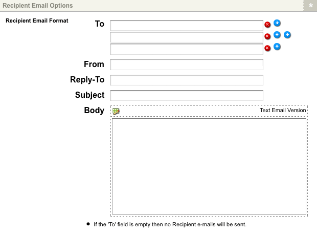 The recipient email options section of the *Details* screen