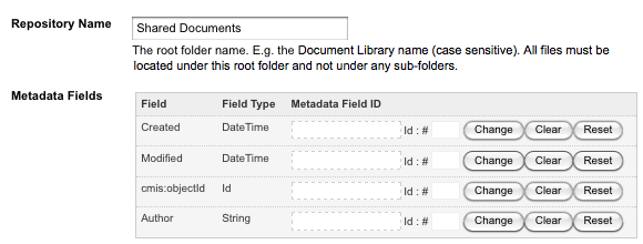 The metadata field settings for the specified repository