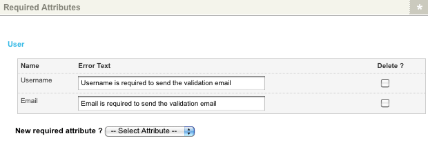 The required attributes section of the required attributes screen