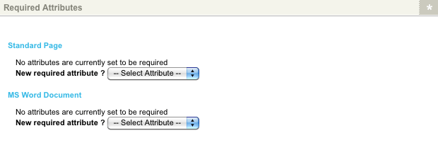 The standard page and MS Word document asset types on the required attributes screen