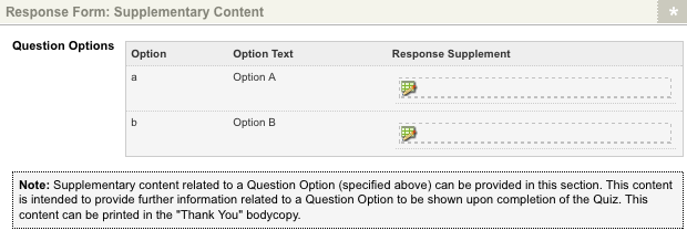 The response form: supplementary content section with question options