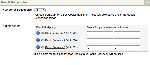 Result bodycopies listed in the points range field
