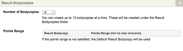 The result bodycopies section of the Details screen