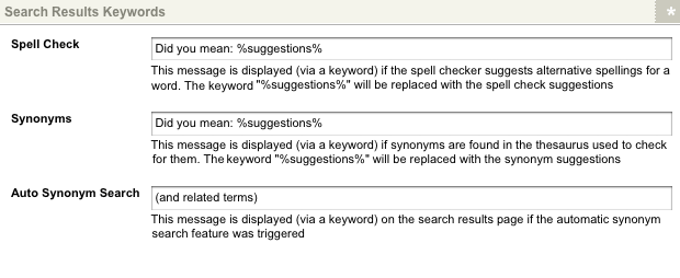 The search results keywords section of the messages screen