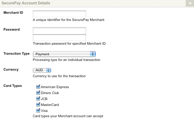 The SecurePay account details section of the *Details* screen