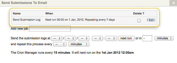 A send submission log job in the send submissions to email section