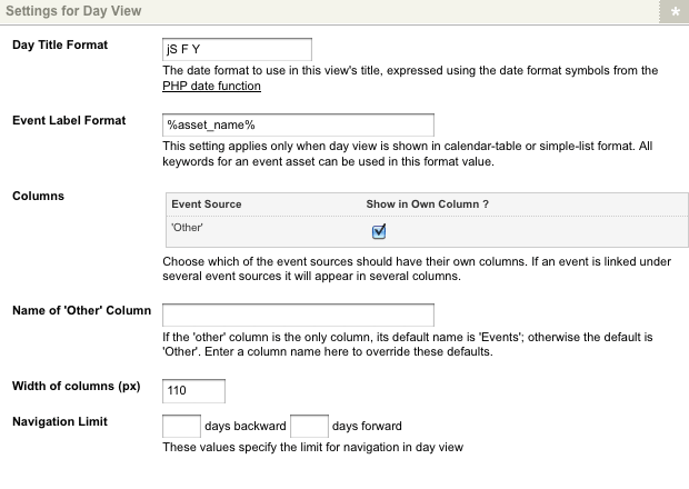 The settings for day view section of the details screen