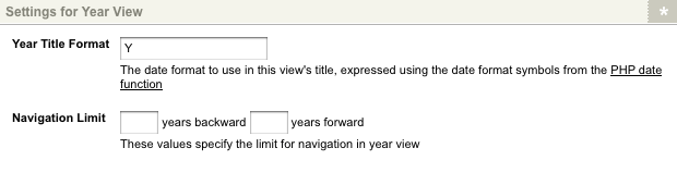 The settings for year view section of the details screen