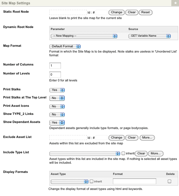 The site map settings section of the details screen