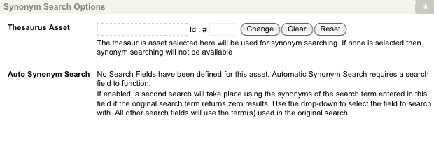 The synonym search options section