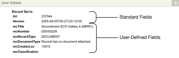 The user details section displaying the standard and user-defined fields