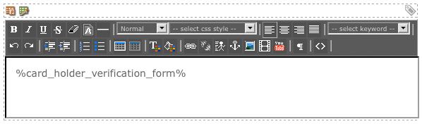 The WYSIWYG editor on the cardholder verification bodycopy