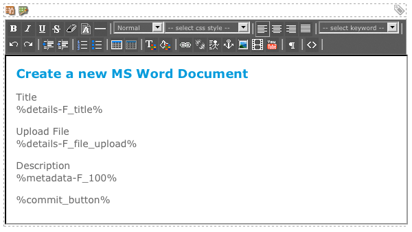 The WYSIWYG editor on the create form layout bodycopy