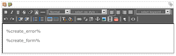 The WYSIWYG editor on the created bodycopy