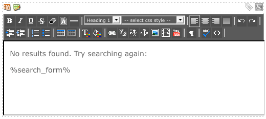 The WYSIWYG editor on the no results page layout bodycopy