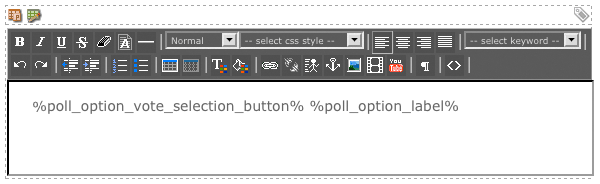 The WYSIWYG editor on the option list bodycopy